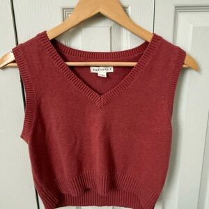 Aeropostale Women's V-Neck Cropped Sweater Vest in Brick Red